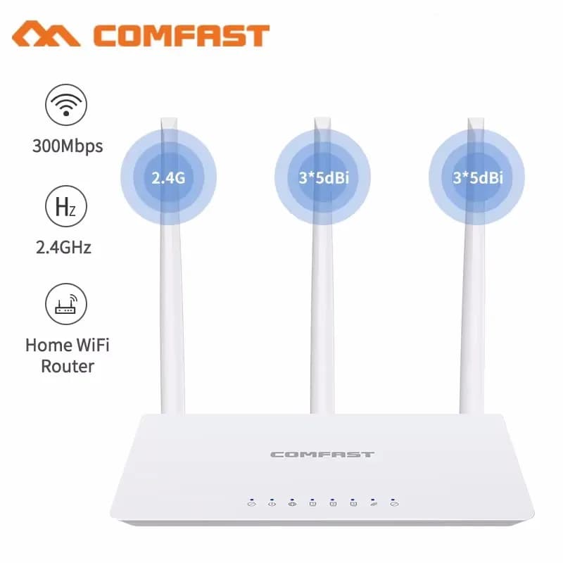 Router WiFi Wireless Comfast 300M con Firmware Inglese, 2.4GHz, 1 Porta WAN + 3 Porte LAN, Antenna Omnidirezionale ad Alto Guadagno 3*5dBi, Router Domestico
