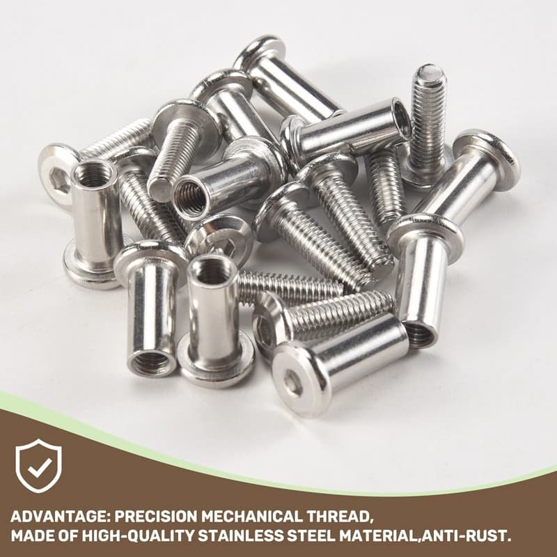 A11I 20 pezzi di bulloni a vite adatti per fori da 5/16 pollici (8 mm) di diametro, maschio M6x20 mm, femmina M6x18 mm, bulloni per fibbie, fissaggi in pelle