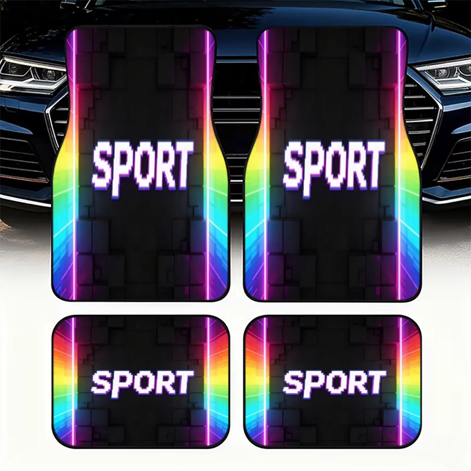 4pcs Sport - Themed Car Floor Mats, Material, Vibrant Retro 8 - Bit Style, Suitable For Car Interior Decoration, Add A Stylish T