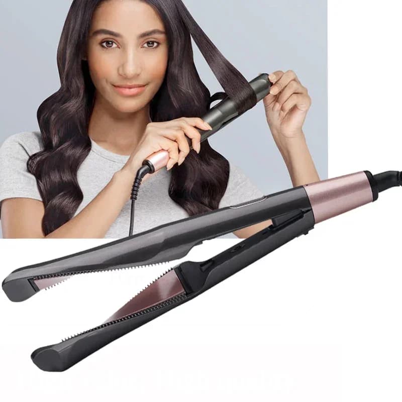 Ferro arricciacapelli rotante 2 in 1 Ferro lisciante per capelli Bigodino per capelli Ferro piatto bagnato e asciutto Strumenti per styler per capelli arricciacapelli