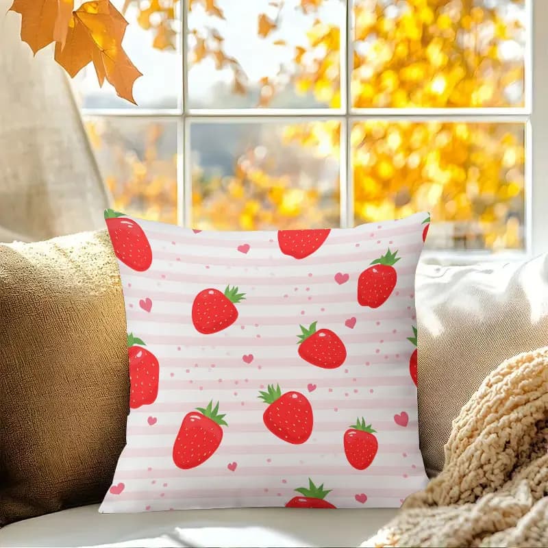 Fodera per cuscino jacquard a quadri con fragole a righe per divano, ufficio, cuscino lombare, federa decorativa per la casa