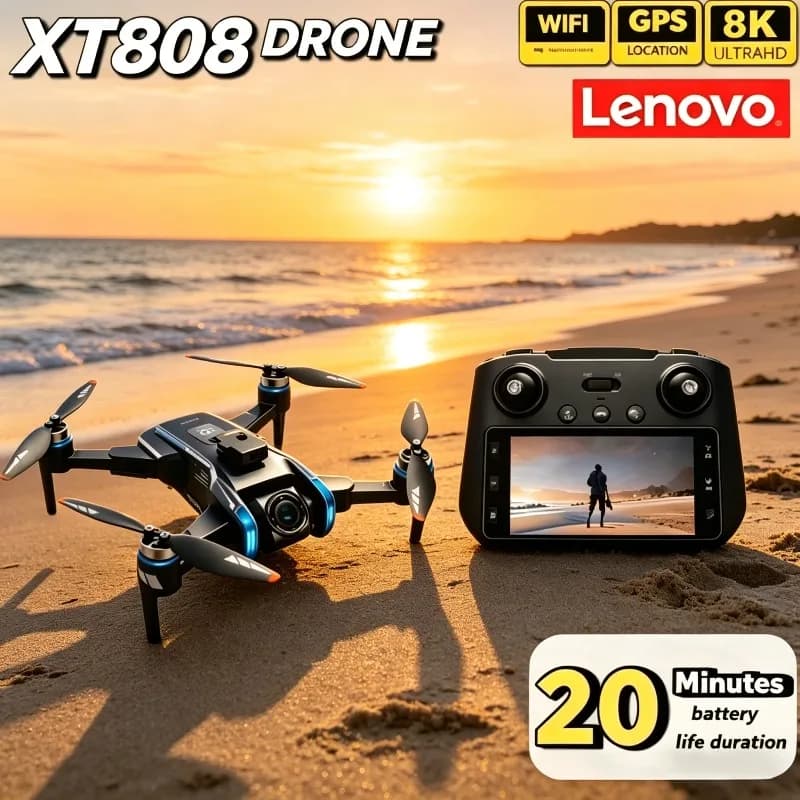 Drone Lenovo T808max GPS 5G WIFI con Motore Brushless, Doppia Fotocamera HD Professionale, FPV Pieghevole, Quadricottero RC, Elicottero Nuovo