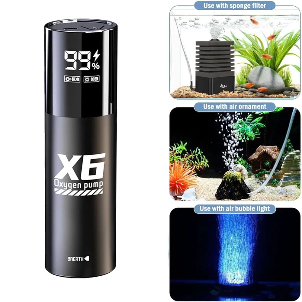 Aeratore portatile per pompa di ossigeno ricaricabile USB per pesca all'aperto/acquario con autonomia 48 ore per pompa d'aria per ossigeno per pesca notturna