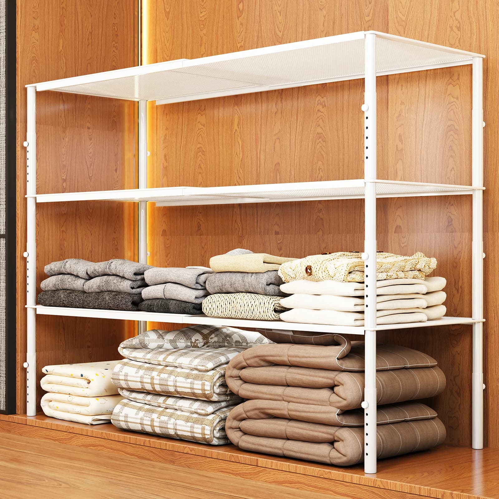 1Pc Wardrobe Divider Adjustable Height Metal Shelf Board for Clothing Organization and Storage, Expandable Storage Rack for Cabinets, Partition Organizer
