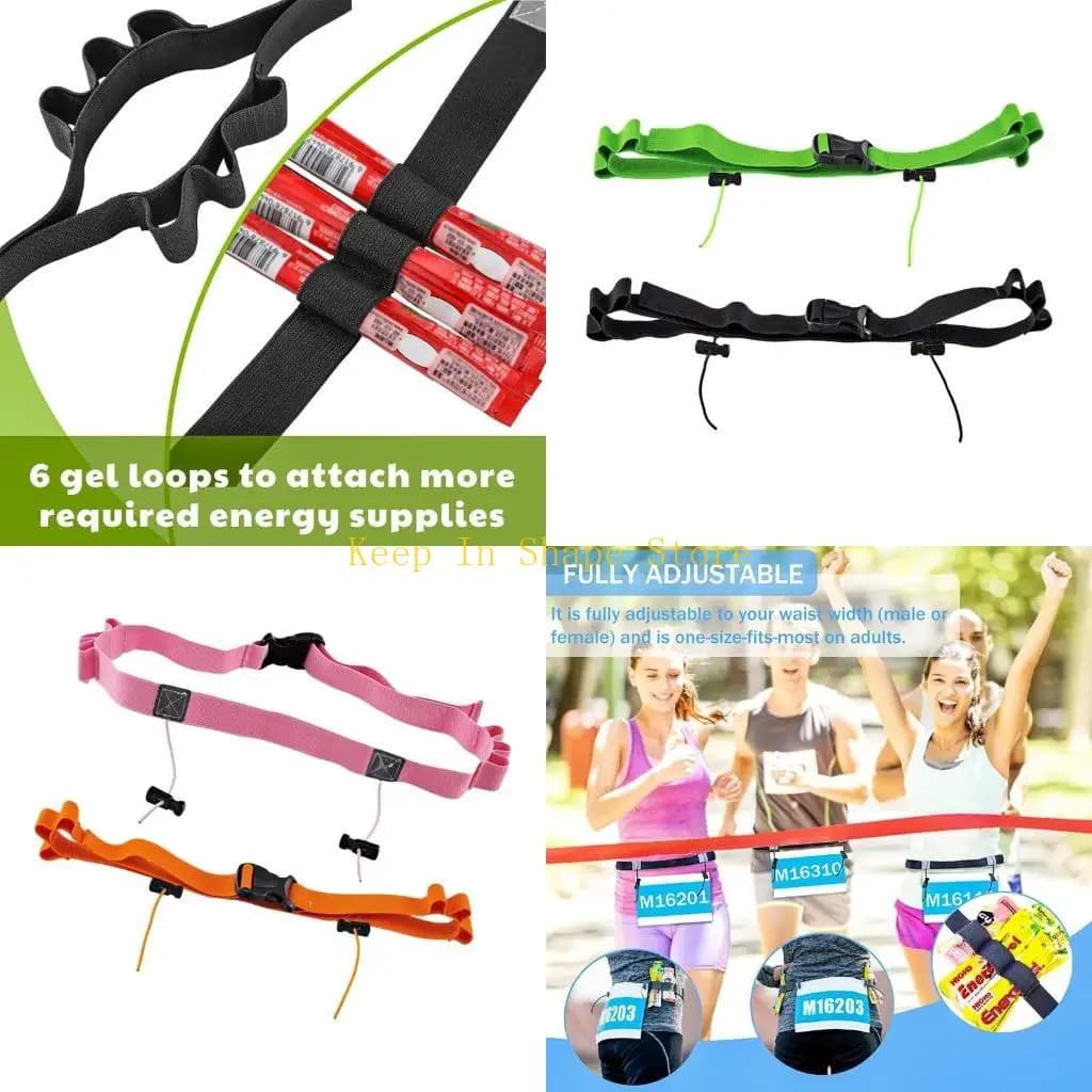 U1JC 2 pezzi portabavaglino da gara con cintura elastica 6 anelli elastici cinturini da triathlon