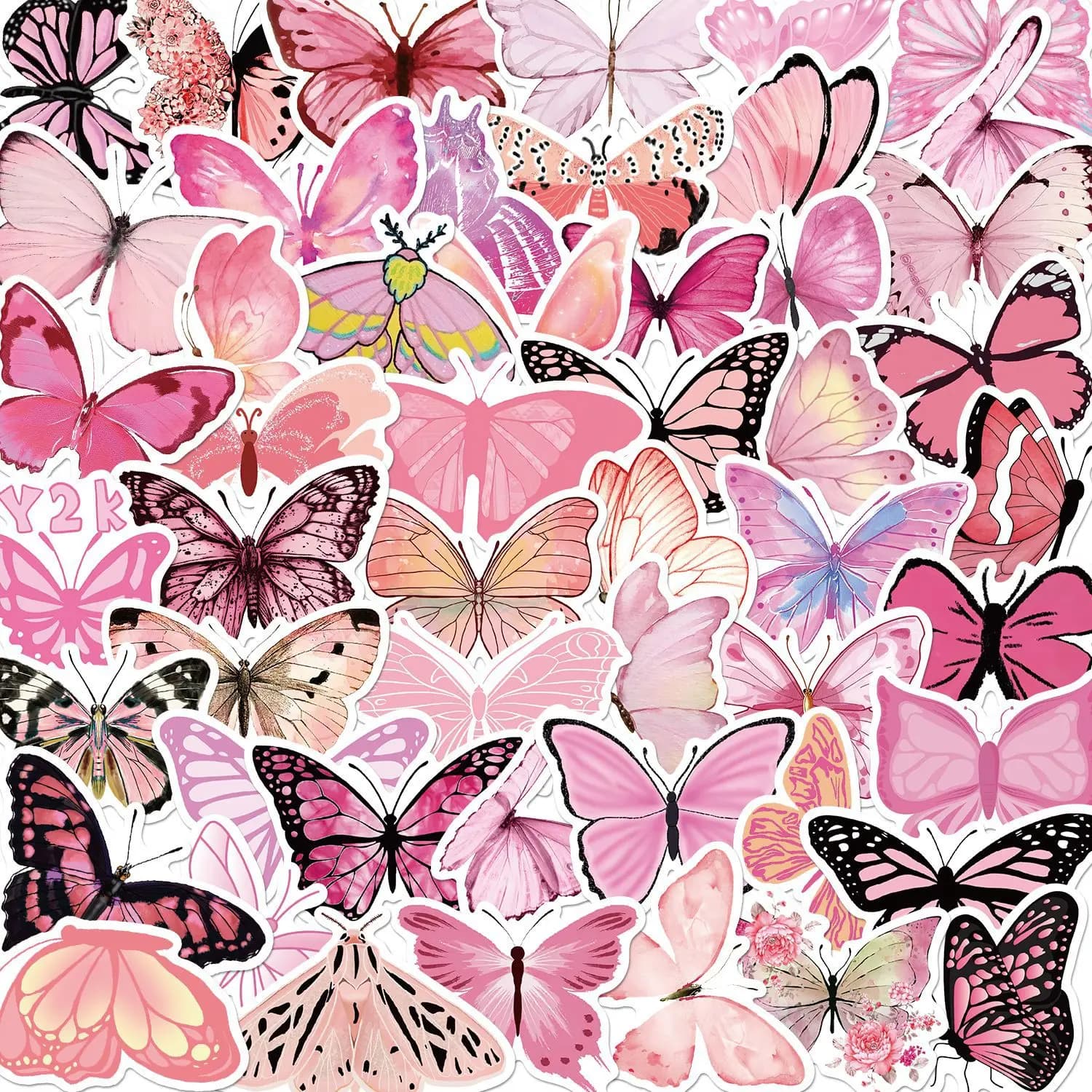 50 Adesivi Estetici Rosa a Forma di Farfalla e Animali per Telefono, Laptop, Notebook, Valigia, Skateboard - Stile Graffiti e Atmosferico