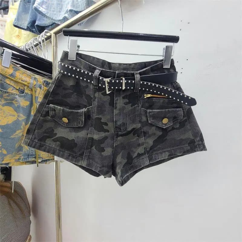 Pantaloncini di jeans mimetici Nuovo design a vita alta da donna Y2k Jean Booty Shorts