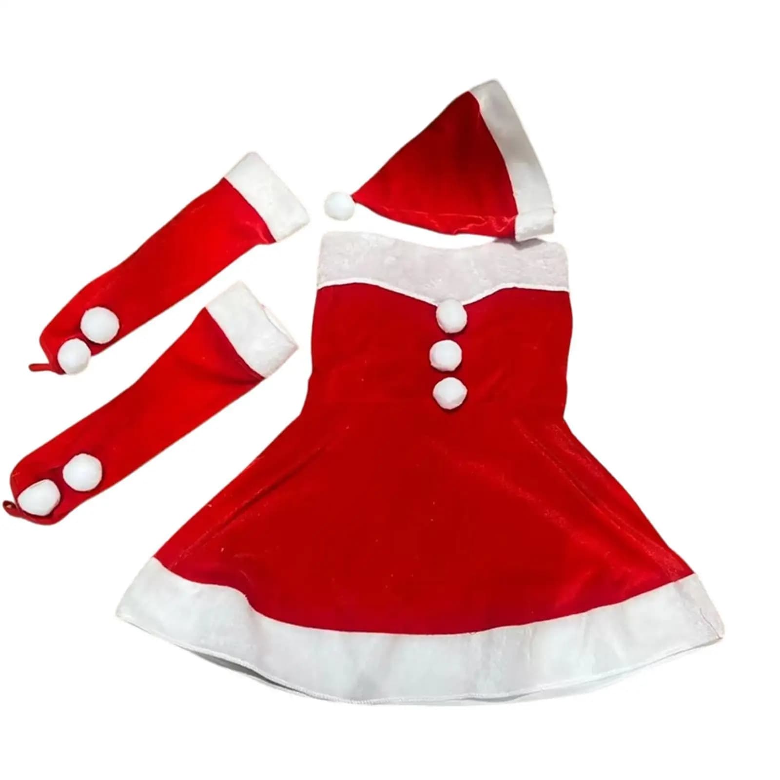 Abito natalizio da donna in velluto, costume da Babbo Natale con cappello per eventi natalizi e giochi di ruolo