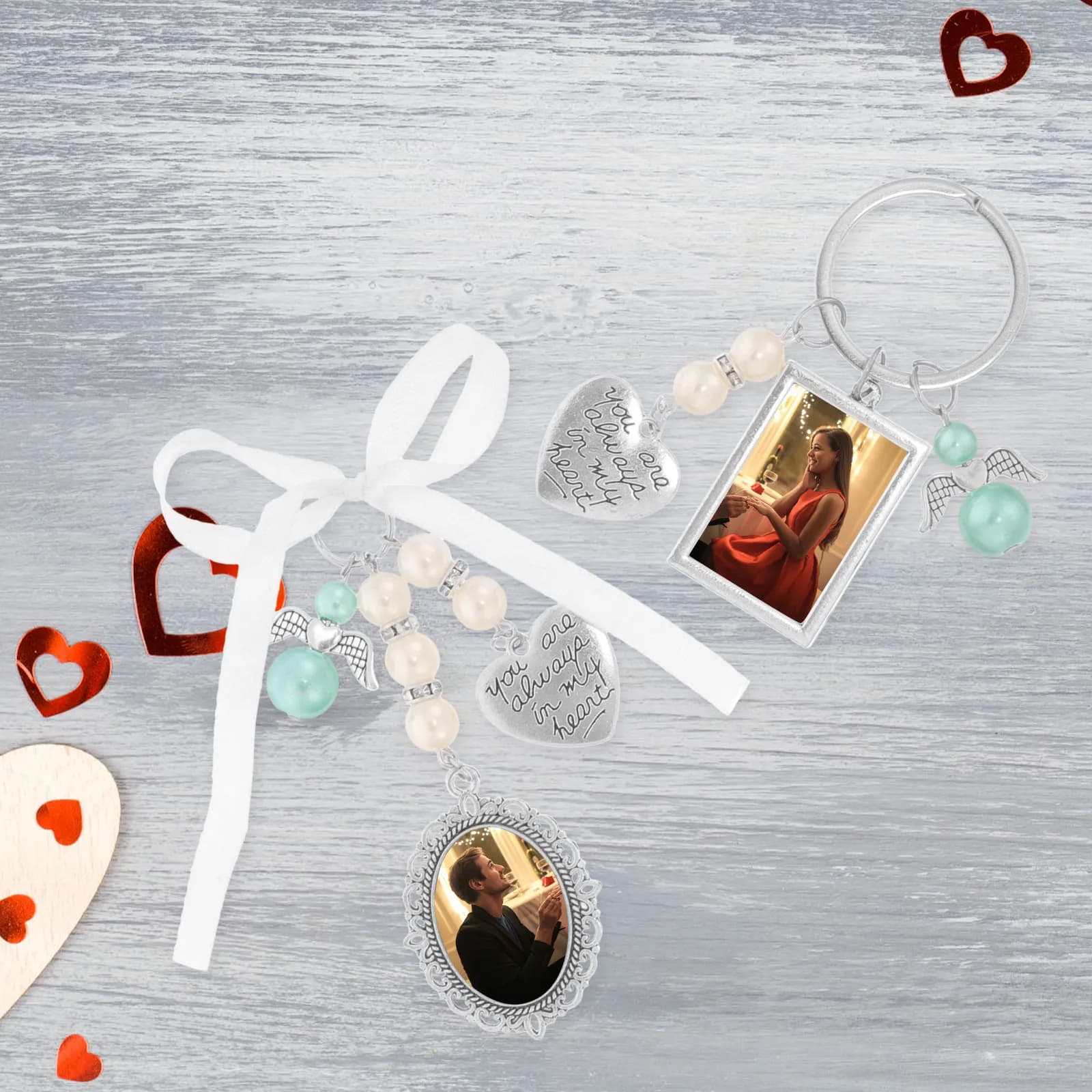 2 Pieces Small Elegant Pendant Wallet in Alloy and Glass for Bouquet by Bride, Photo Frame DIY, Vacuum Tray, Photo Frame for Bouquet