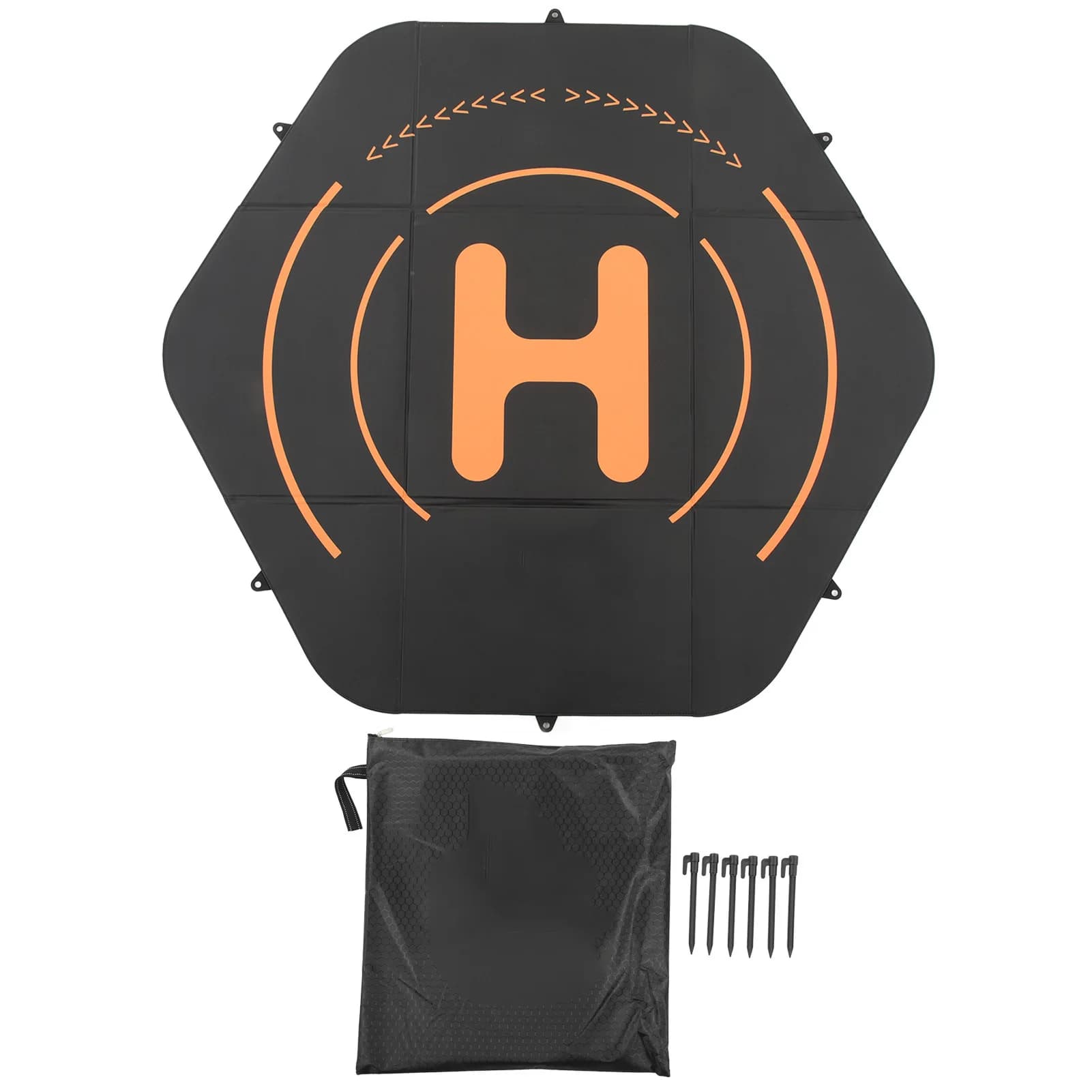 Drone Landing Pads Black Helicopter Landing Pads 110cm Hex Foldable Portable Double Sided with Ground Nail for Protection