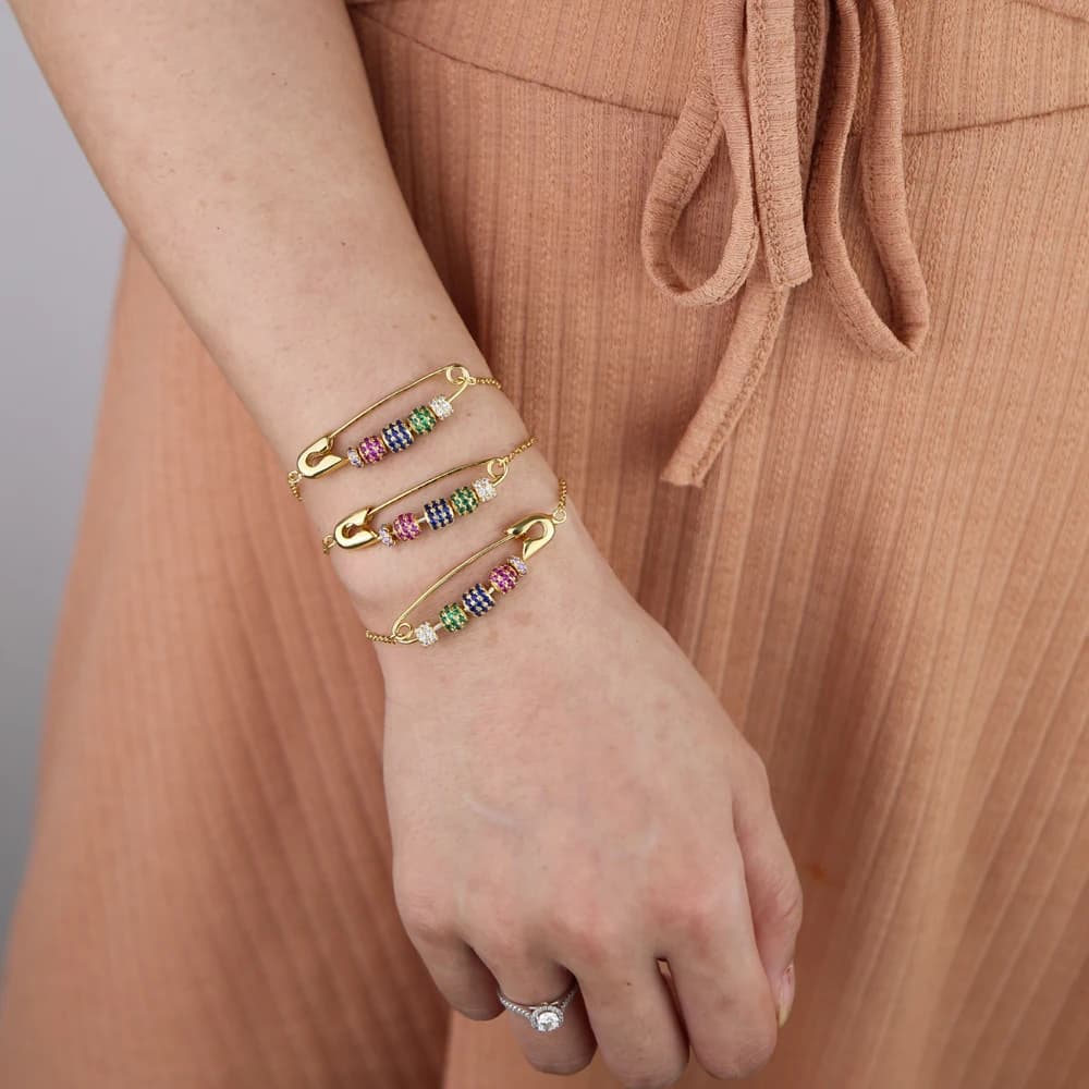 nuovo design quattro toni colorati spilla braccialetto con ciondoli donna uomo hip hop ghiacciato bling zirconi coppia regalo gioielli