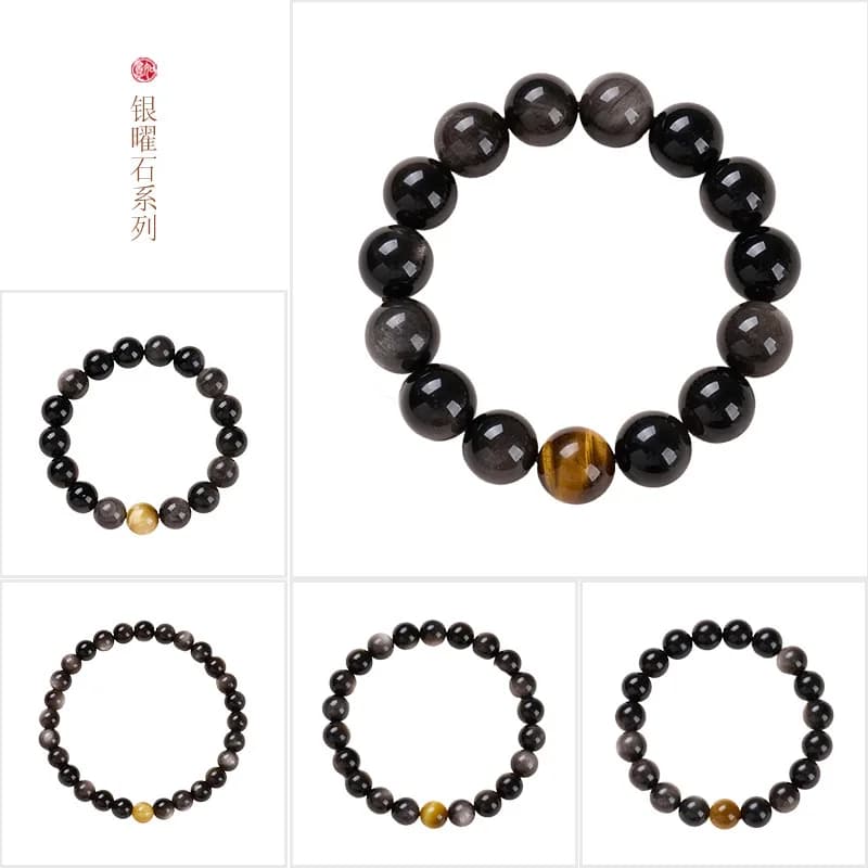 Bracciale per coppia in cristallo di fascia alta in stile cinese con pietra occhio di tigre di ossidiana naturale