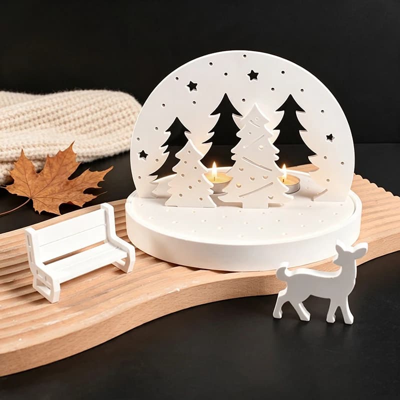 Christmas Elk Tealight Candle Holder Silicone Molds, 3D Resin Plaster Tray Mold Kit, DIY Winter Scene Lamp Base Craft Tool Set