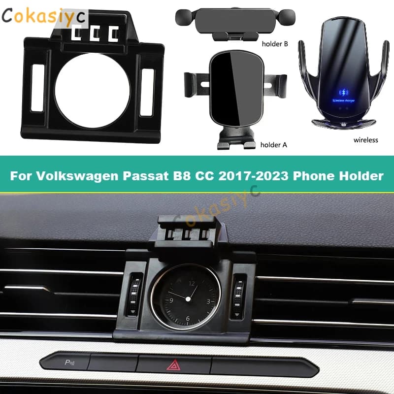 Supporto per telefono da auto dedicato per Volkswagen VW CC Passat B8 2017-2023, base di fissaggio con supporto per ricarica wireless per smartphone