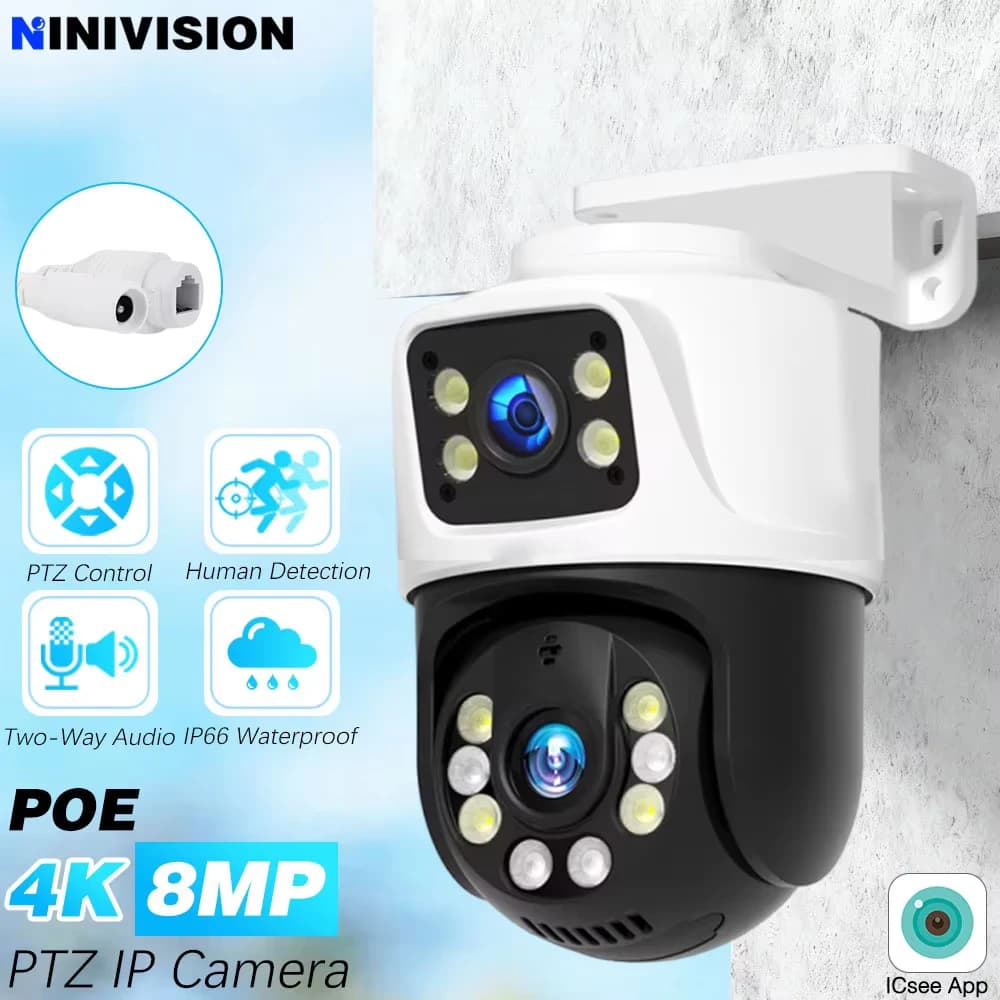 Telecamera IP PTZ a doppia lente 8MP 4K POE ONVIF Telecamere CCTV di videosorveglianza esterna per Xmeye NVR Rilevamento umano audio bidirezionale