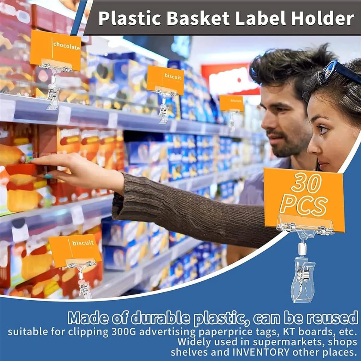 A75K 30 Pezzi Portaetichette Girevoli in Plastica Trasparente, Clip per Esposizione Prodotti, Morsetti per Cartellini Prezzi