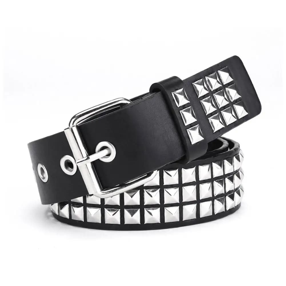 Studded Belt Punk Rock Rivet Belt Grommet Threads Belt with Bright Metal Pyramid for Women Men Black Pink White