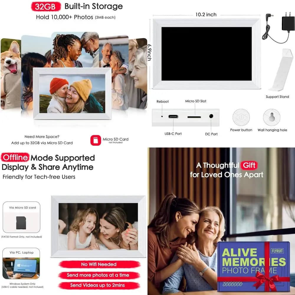 Cornice per foto digitale WiFi 10.1, touchscreen HD IPS 1280x800, 32 GB, condivisione istantanea, regalo perfetto per la casa e la mamma