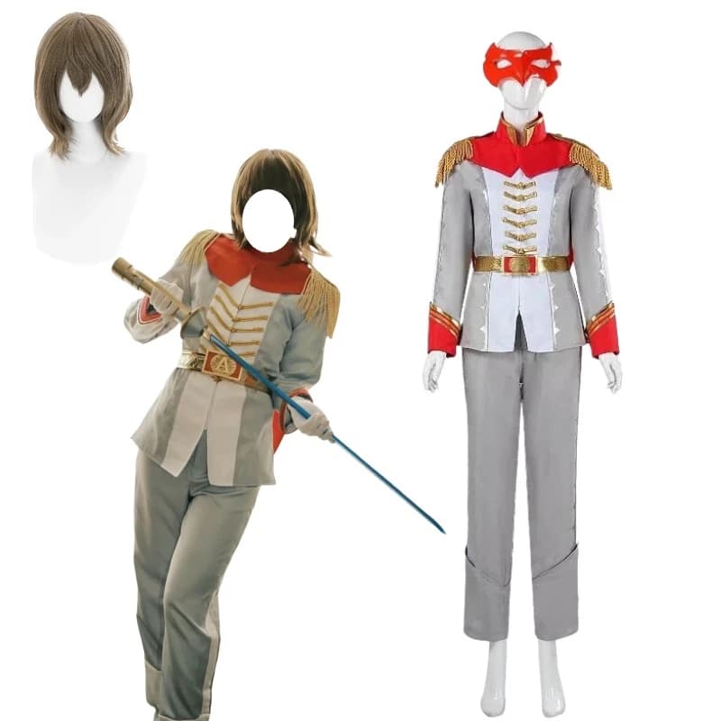 Game Akechi Goro Cosplay Costume Gray Top Pants Belt Mask Suit Uniform Role Play Outfit for Men Halloween Party