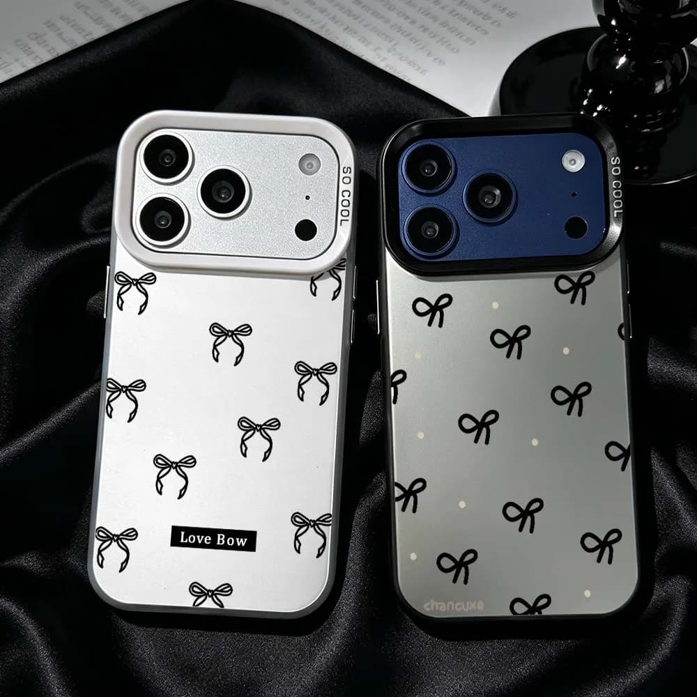 Cartoon Bow Phone Case For iPhone 17 Air 16 15 14 13 12 Mini 11 Pro Max Plus Shockproof Plating Matte Cover