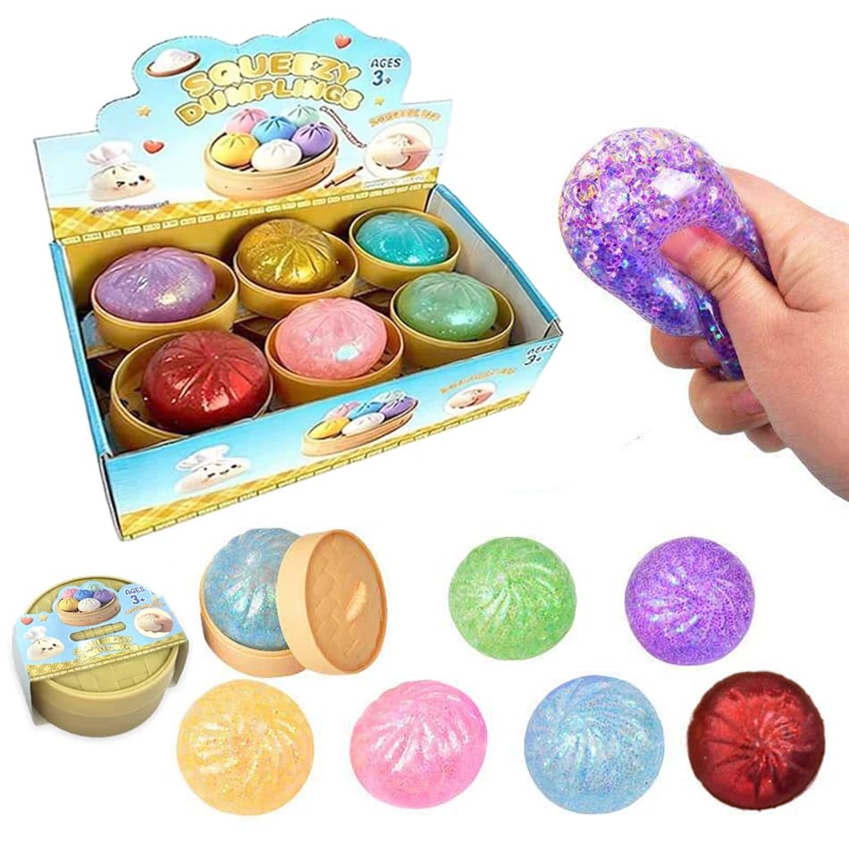 Palla Antistress a Forma di Raviolo con Effetto Flash, Blind Box, Giocattoli Sensoriali Fidget, Squishies a Forma di Cibo, Palla di Pasta a Forma di Panino da Spremere