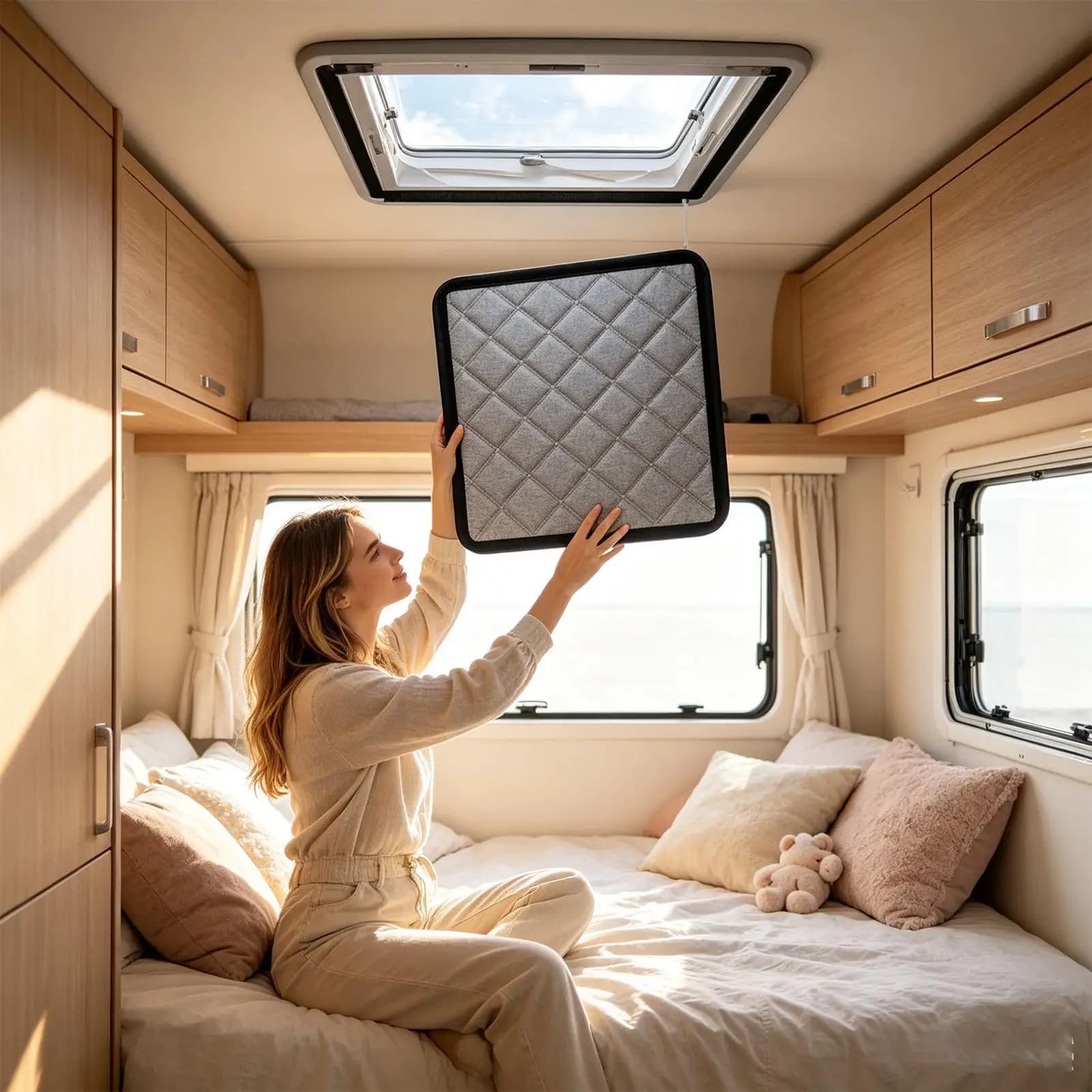 Sunroof Screen 16x16 Inch With Sticky Strips UV Protection Heat Insulation Camper Window Shades Sun Cover For Van Motorhome