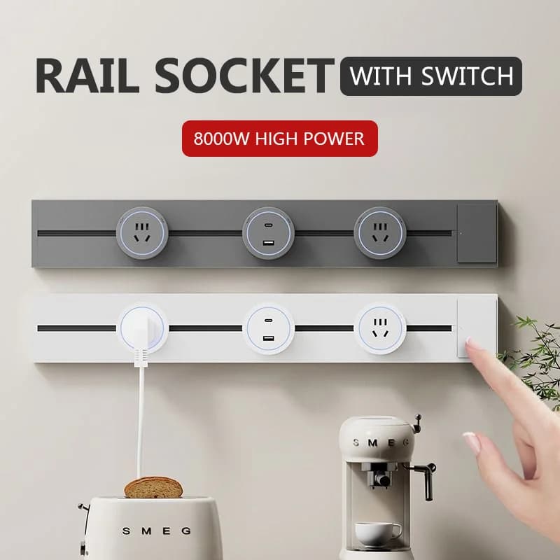 Presa da binario con interruttore Presa a muro da cucina EU US UK Spina adattatore rimovibile rotonda standard universale Presa elettrica con USB