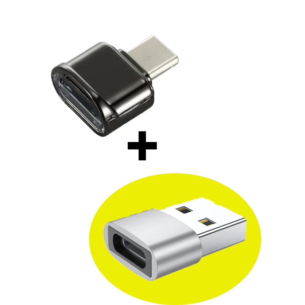 Mini Type-C USB 3.0 memory card reader for SD, Micro SD and TF cards, compatible with Samsung, Huawei, Xiaomi, aluminum.
