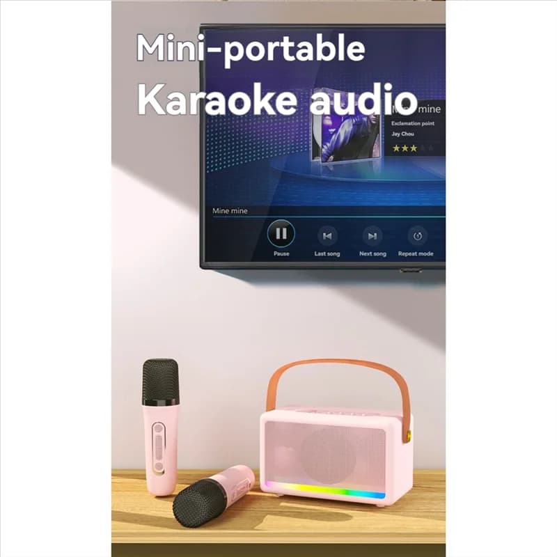 AA87 Macchina per karaoke per bambini Adulti Mini altoparlante portatile per karaoke Bluetooth con microfono wireless Luce a LED per banchetti