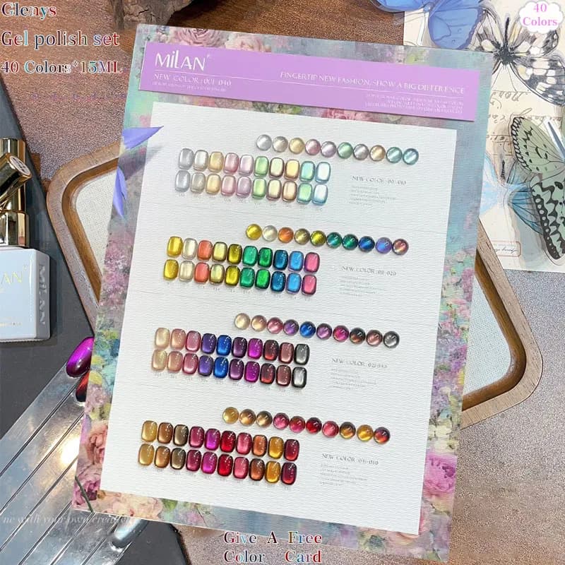 Set di smalti semipermanenti Glenys 40 colori, collezione completa, popolare, con cartella colori, per nail art.
