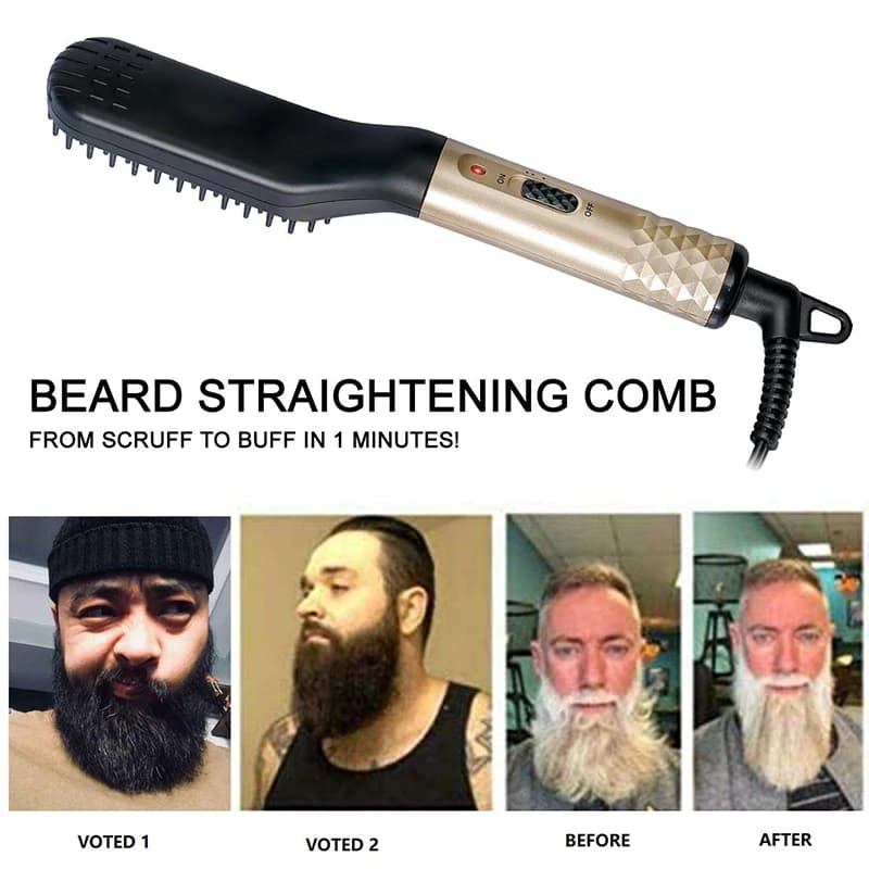 Pettine Elettrico Portatile per Capelli e Barba da Uomo, Due Impostazioni di Temperatura, Creazione Rapida di Acconciature Voluminose