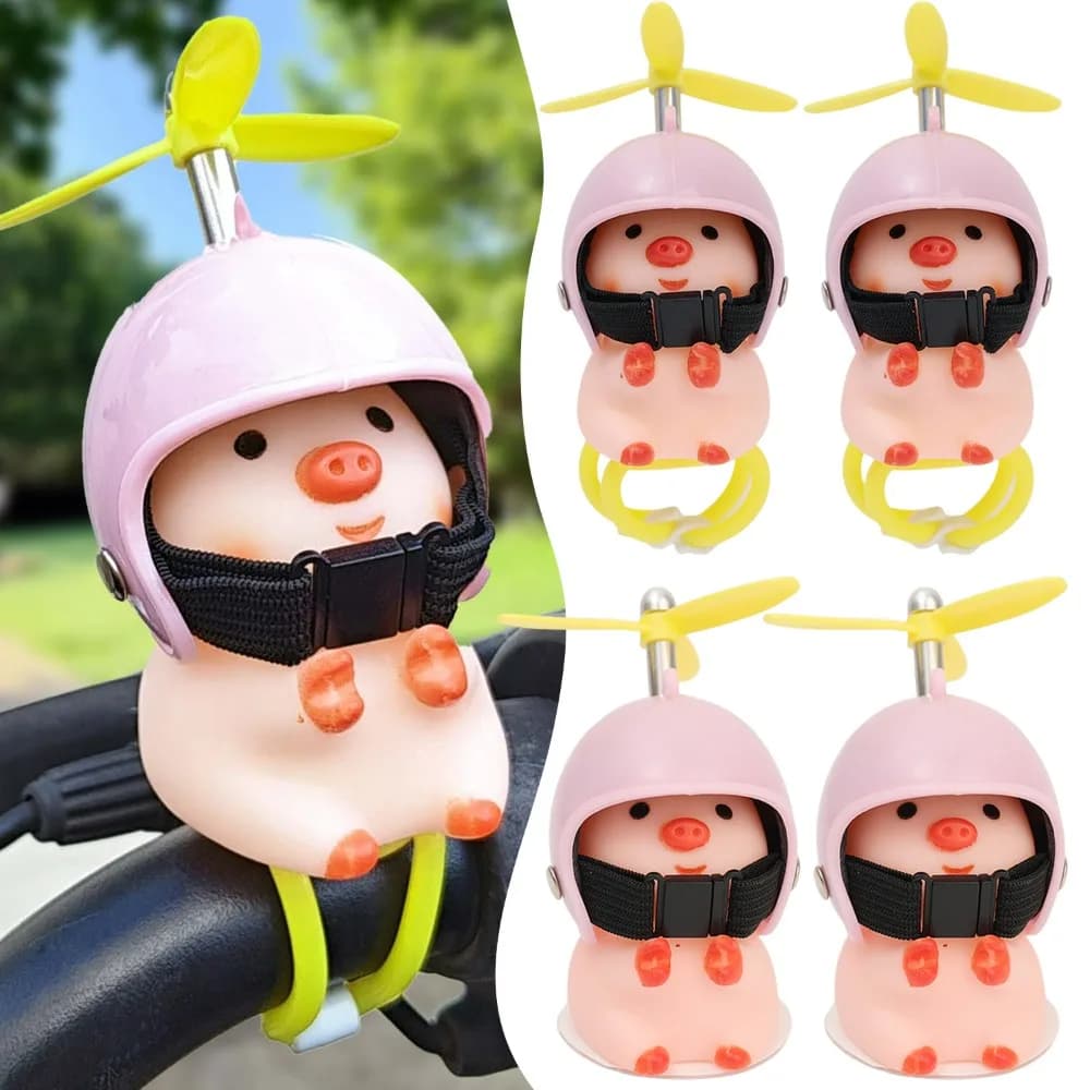 Pink pig ornament with helmet bike cartoon pig interior decoration car dashboard animal styling funny