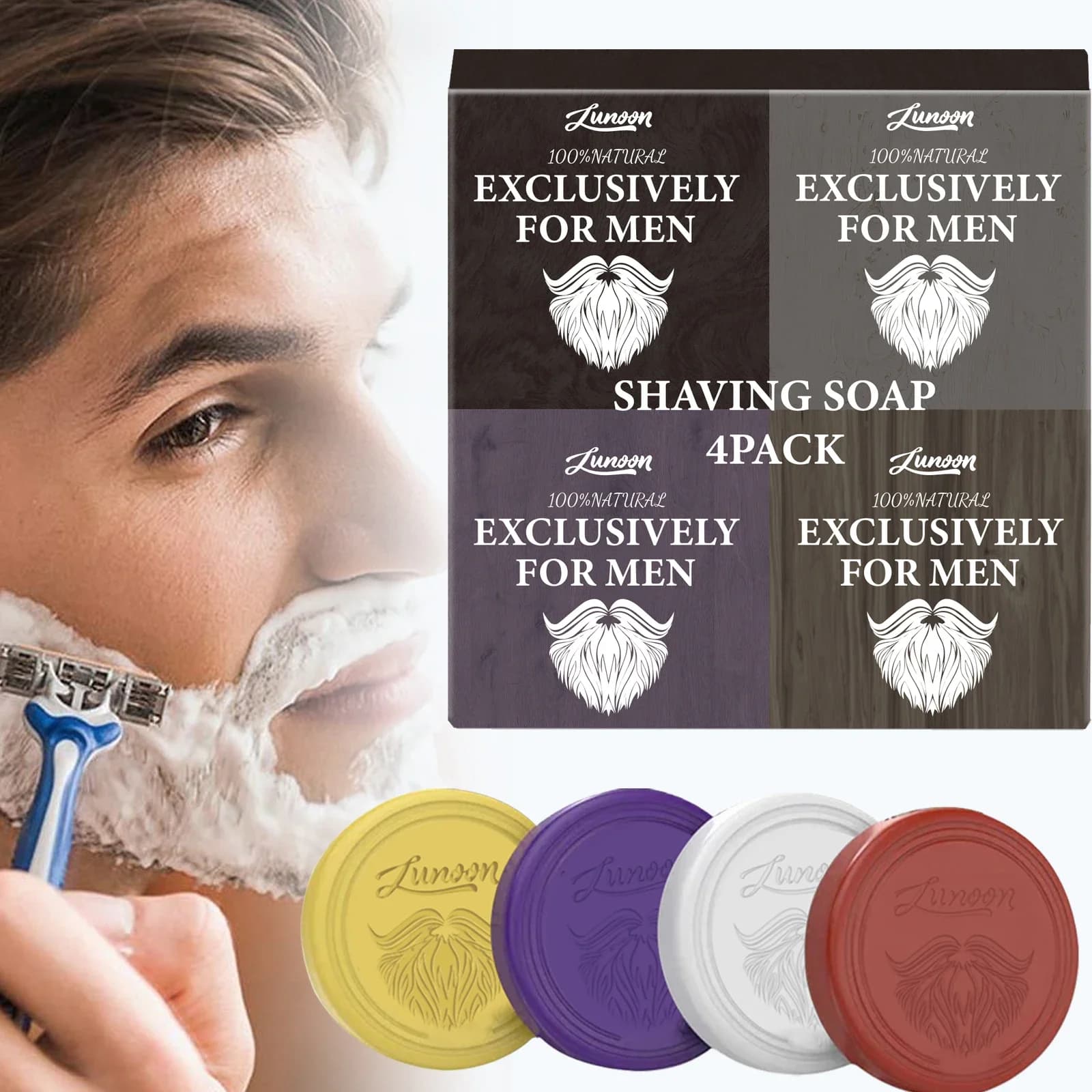 Barba soap for Men's Sandal, 4 Pieces - Barra Schiumogena Artigianale, Cleaning Deep Delicate and Care Soft for Barba and Leather