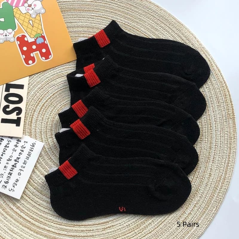 Calzini corti neri per bambini in puro cotone, stile primaverile ed estivo, per ragazzi e ragazze, calzini traspiranti e che assorbono il sudore