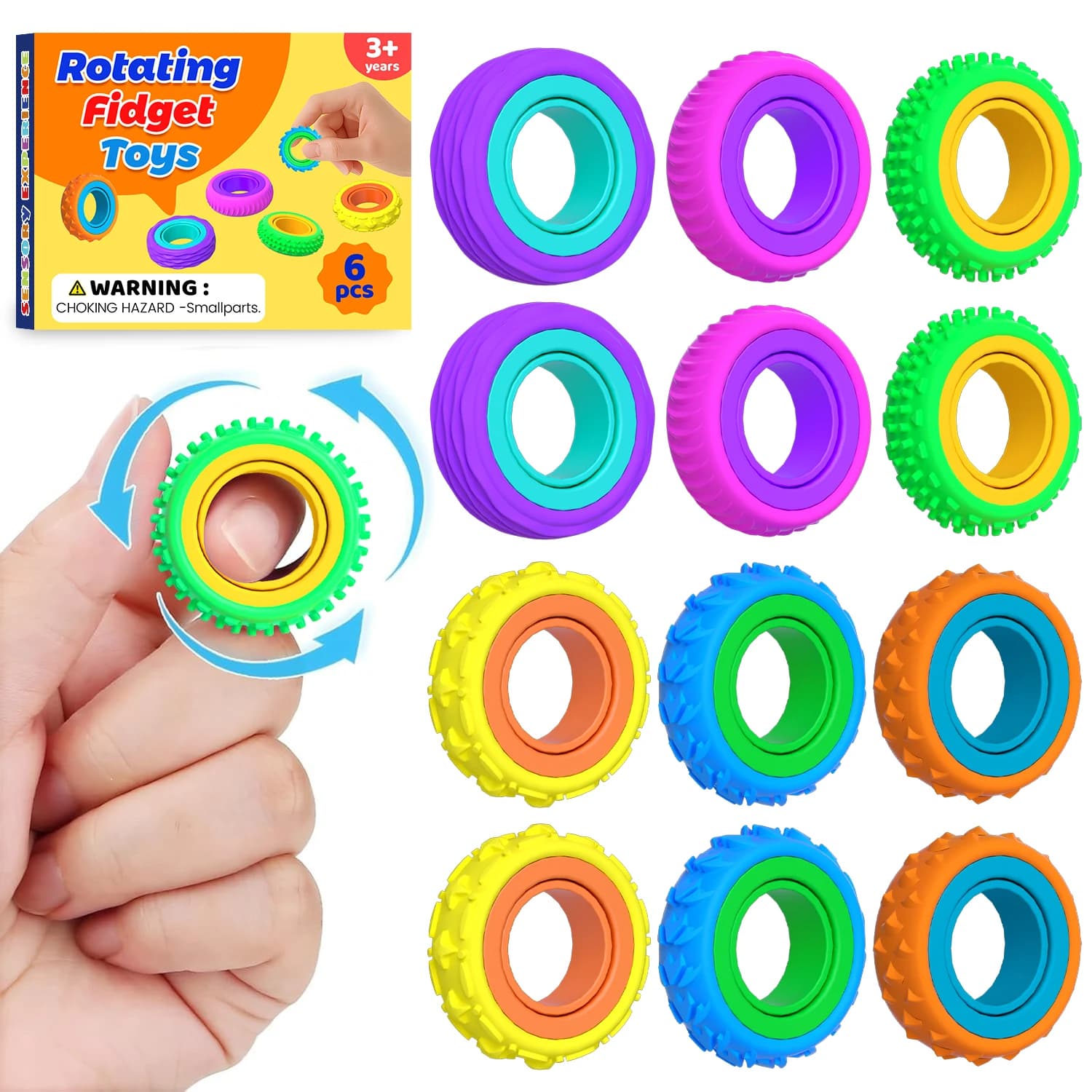 Finger Spinner Autism ADHD Toys,Rotating Fidget Toys Sensory Rings,Soft Tactile Stress Relief Rings,Travel Calm Essentials