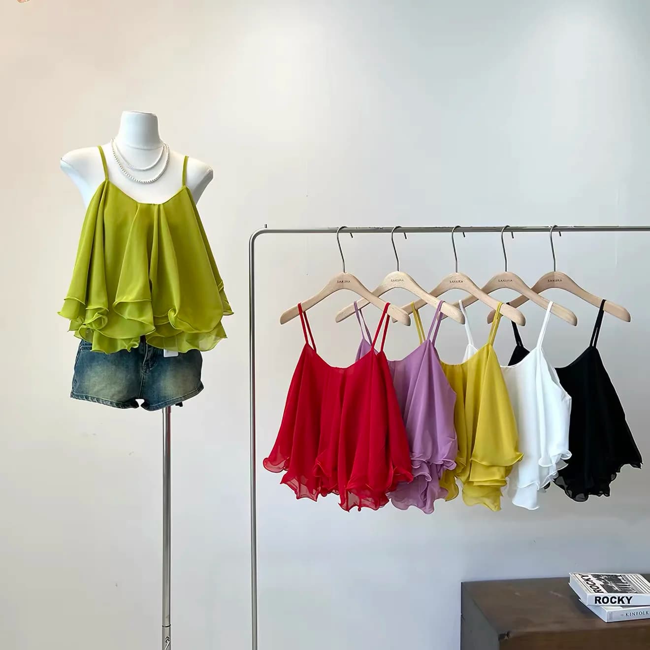 plus Size Chiffon Spaghetti Strap Crop Top Women's Summer Ruffled Flowy Cami Casual Daily Party Sleeveless Blouse