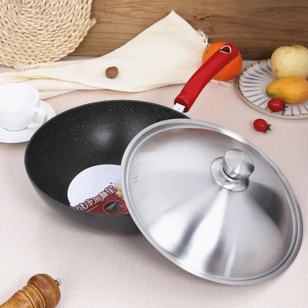 1Pcs Premium Stainless Steel Pot Lid Heavy Duty Thickened Design Pressure Balanced Vent for Wok Soup Pot Frying Pan Anti-Scald