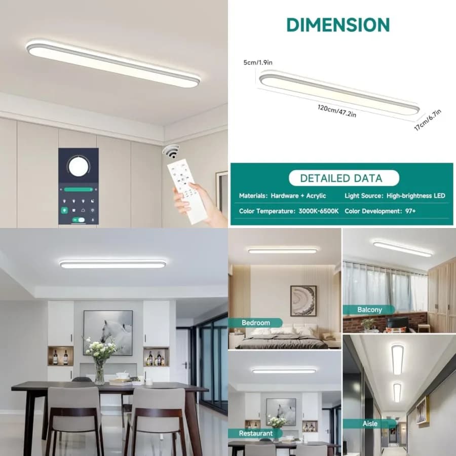 Plafoniera LED Smart Feet Lear, 68W Dimmerabile, Montaggio a Filo con Telecomando, Design Moderno in Metallo, Adatta