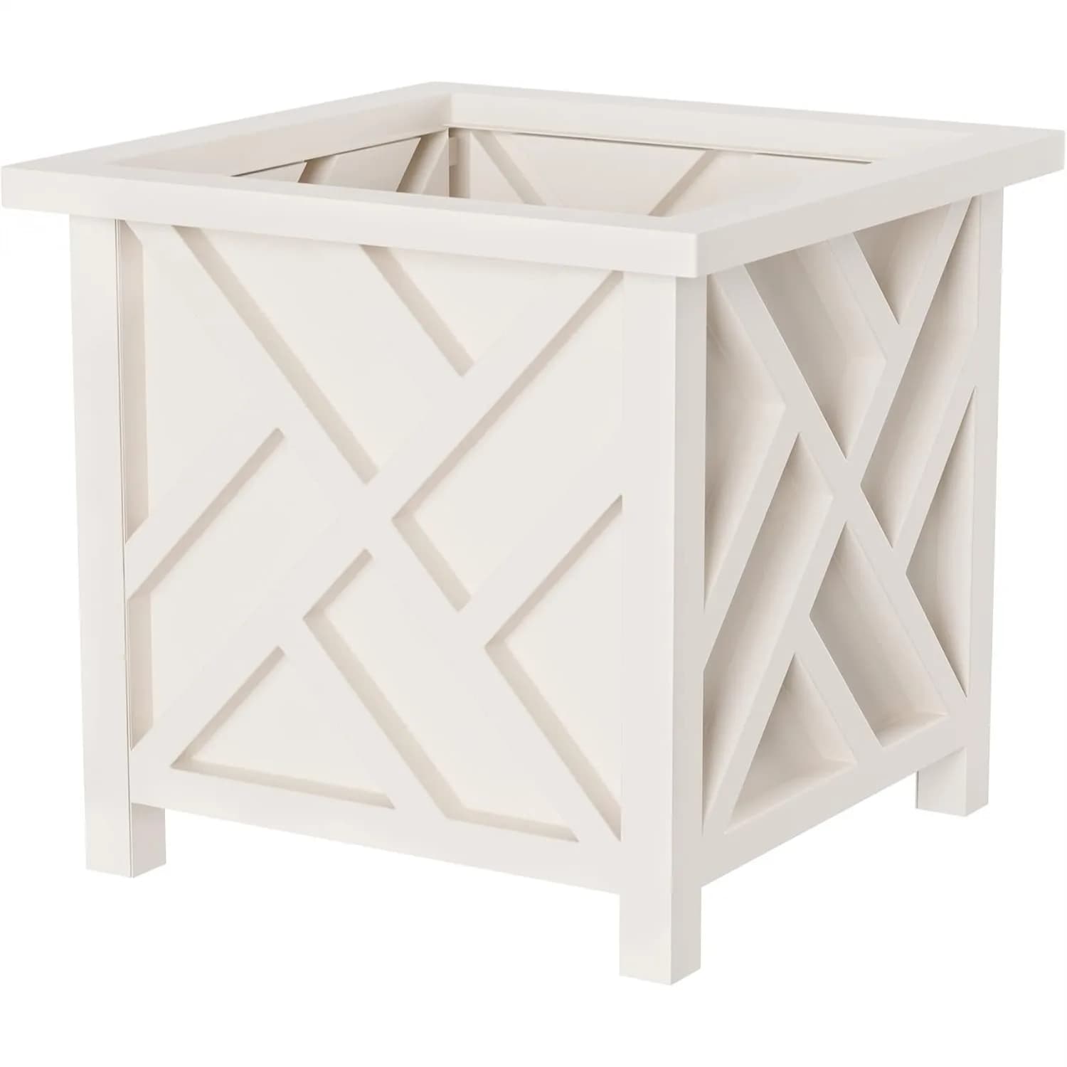 Fioriera da Esterno con Design a Griglia, Vaso Quadrato Bianco da 14,75 Pollici per Decorazione Portico, Vasi per Fiori da Giardino e Patio