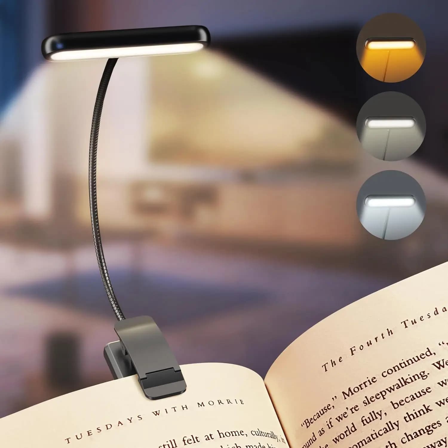 Lampada da Lettura USB Ricaricabile con 14 LED, Luce Calda e Fredda, Portatile e Flessibile, Facile da Agganciare, per Lettura Notturna