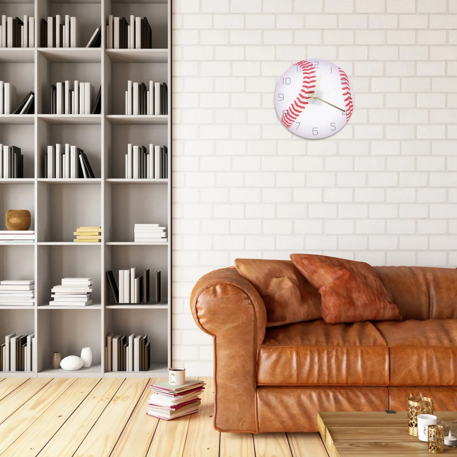 Wall Clock Design Baseball in Acrylic, Silent Movement, Big Numbers, Easy Installation, For Bedroom, Living, Studio, Office