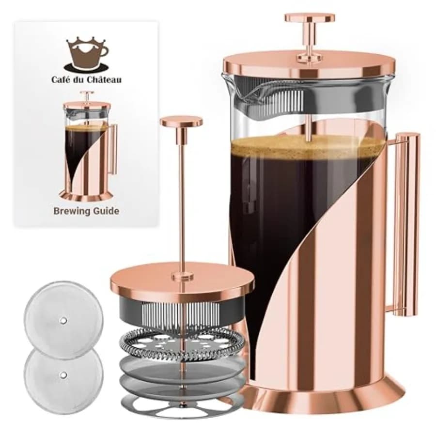 Stainless Steel French Press Coffee Maker 34 oz - Easy to Use Insulated Coffee Press with 4-Level Filtration, Manual Brewer for