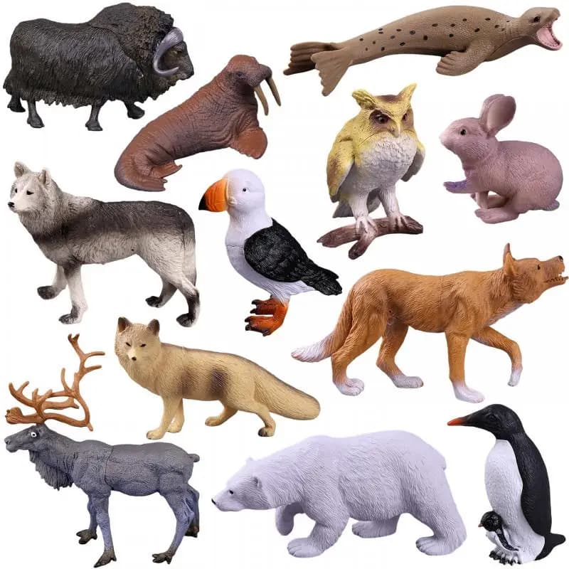 Modelli di Animali Polari Simulati, Giocattoli Educativi per Bambini, Renne, Orso Naso Lungo, Cinghiale, Pinguino in Finta Pelliccia, Set da 6 Pezzi