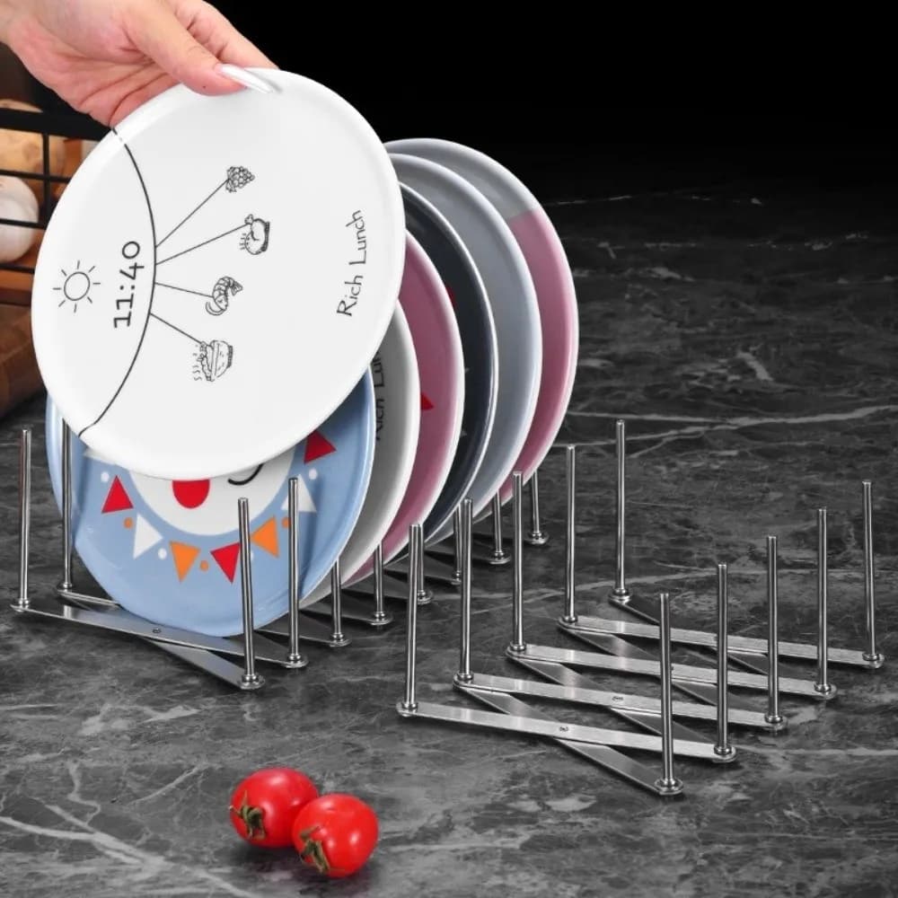 Organizzatore per Piatti in Acciaio Inox con Drenaggio, Portapiatti Retrattile, Ripiano Salvaspazio Pieghevole, Porta Utensili da Cucina