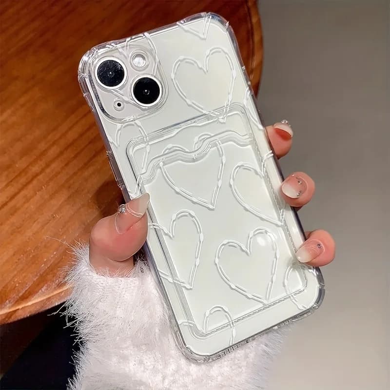 Per iPhone 16 15 Pro Max Custodia bianca Big Love Heart Custodie per telefoni trasparenti per iPhone 14 13 12 11 XS XR 7 8 Plus Custodia per carte a portafoglio