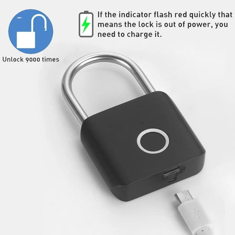 Lucchetto per impronte digitali intelligente senza chiave Ricarica USB Blocco per impronte digitali Serratura per porta impermeabile Sblocco da 0,2 secondi Lucchetto di sicurezza per la casa
