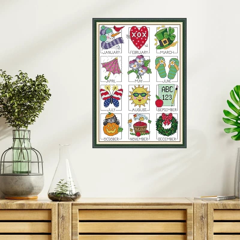 Joy Sunday Dodici Mesi Stampati Kit Punto Croce Tessuto FAI DA TE Kit Artigianali Popolari Aida 16CT 14CT Home Deco Set di Ricamo Fatto A Mano
