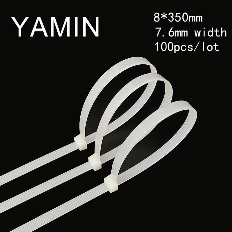 100 pz/pacco 8*350mm Standard Nazionale Nero Bianco Fascetta In Nylon Porta 7.6mm Larghezza Fibbia In Plastica Strumento Fisso Tidy Il Filo