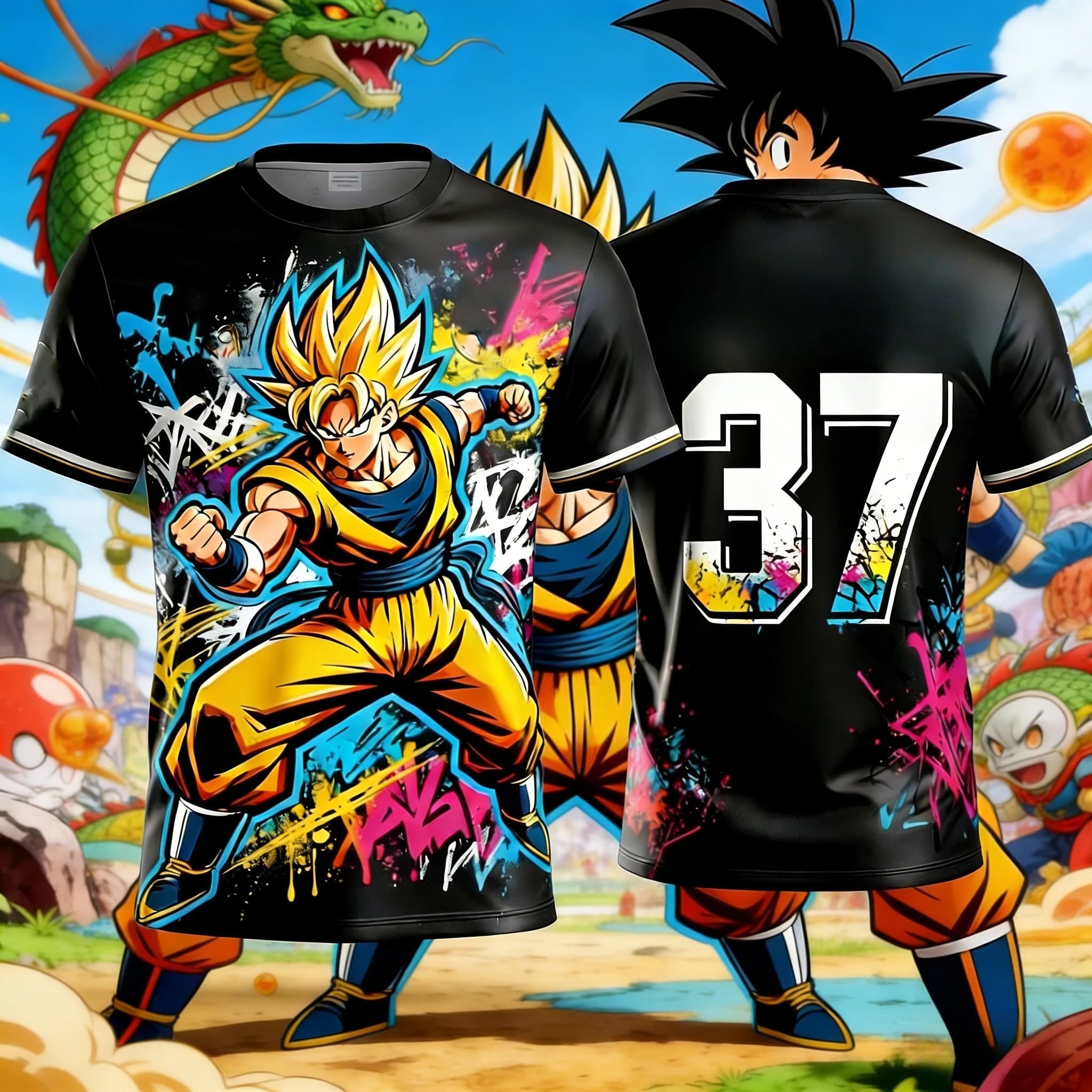 New 3D Football Shirt Printed Dragon Ball Goku 2026 for Adults and Children, Shirt Anime Unisex Y2k Special with Numbers 37 38 39 40