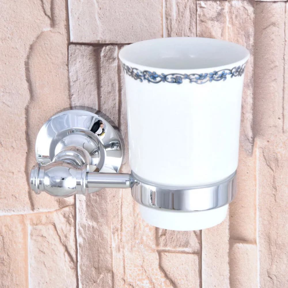 Porta spazzolino in cromo lucido Porta bicchiere Porta spazzolino con tazza singola in ceramica Accessori da bagno zba789